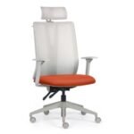 Cadeira Addit Alta Encosto de Cabeça Nylon Acabamento Branco- Laranja