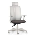 Cadeira Addit Alta Encosto de Cabeça Acabamento Branco - Tecido Cinza