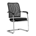 Cadeira Soul Fixa Pés Cromados com Encosto Telado em Sintético Preto.