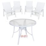 Conjunto Summer Alumínio Branco - Mesa Redonda + 4 Cadeiras Tela Sling Branca