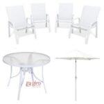 Conjunto Summer Alumínio Branco - Mesa Redonda + 4 Cadeiras Tela Sling + Ombrelone