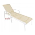 Espreguiçadeira Para Piscina Summer - Alumínio Branco, Tela Sling Bege Mesclado | Empilhável