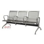 Longarina Aeroporto Premium Aço Inox 3 Lugares - Com Braço Intermediário