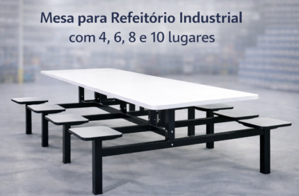 Mesa para refeitório industrial com 4, 6, 8 e 10 lugares - girocenter móveis